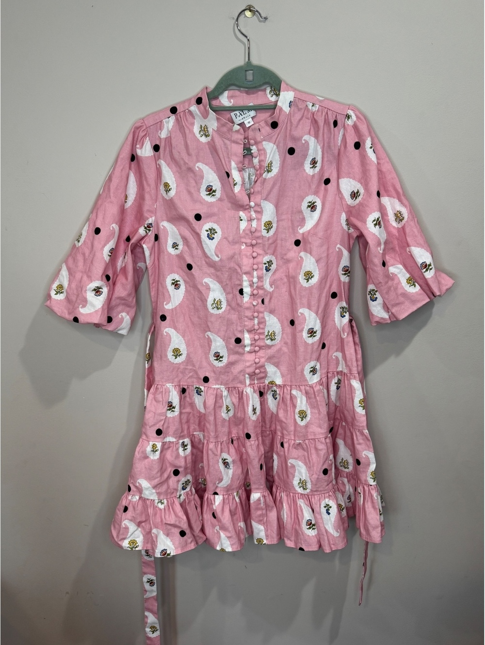 Palm Noosa Ruba Mini Dress Linen Bicheno Paisley Sz 10 Pink